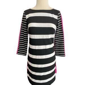 2 Eliza J Black & White Striped Bodycon Dress Pink Panel